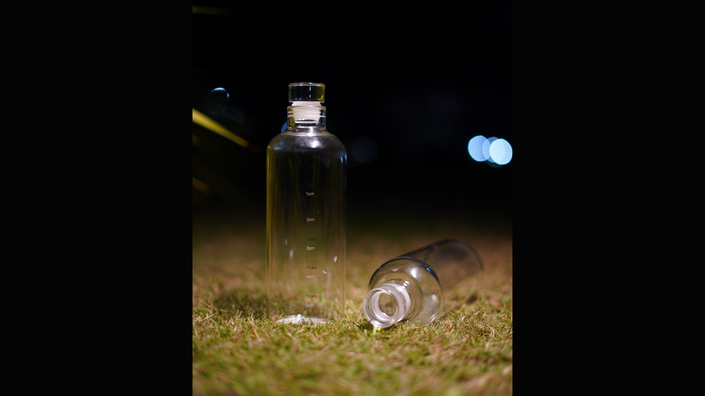 Clear Glass Water Bottle with Time Marker – High Borosilicate with Lid
