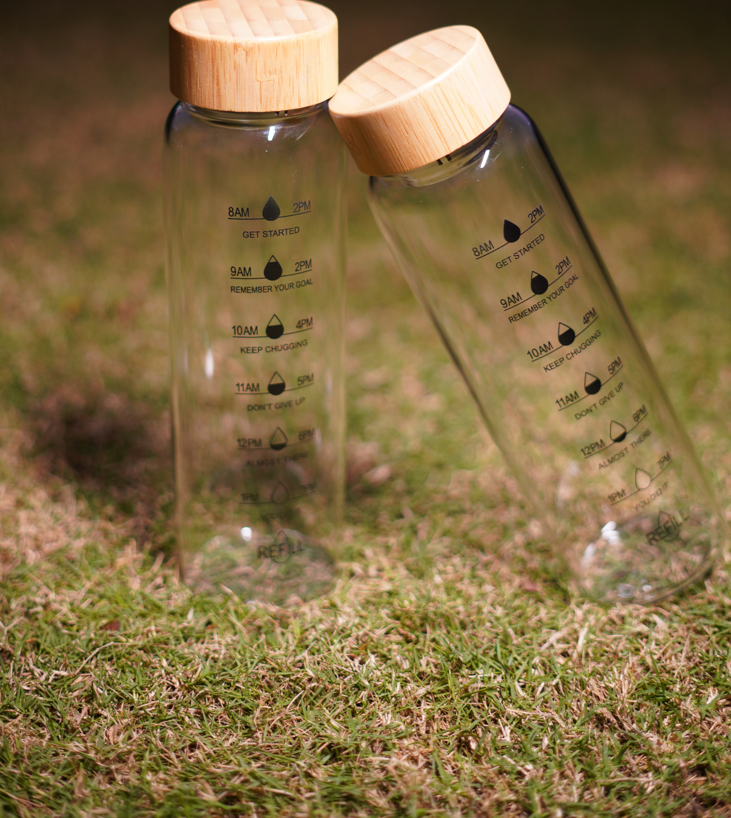 Clear Glass Water Bottle with Time Marker & Wooden Cap